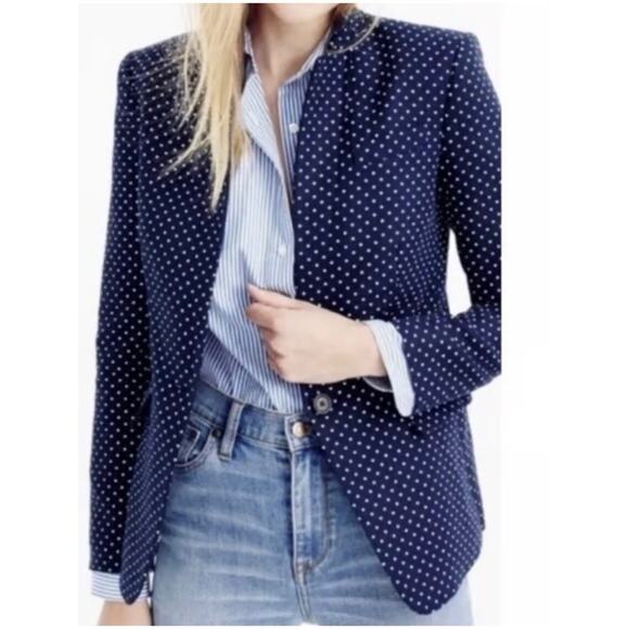 J. Crew Women’s Sz 8 Navy Blue Dot Regent Blazer Linen Single Button - Picture 2 of 15